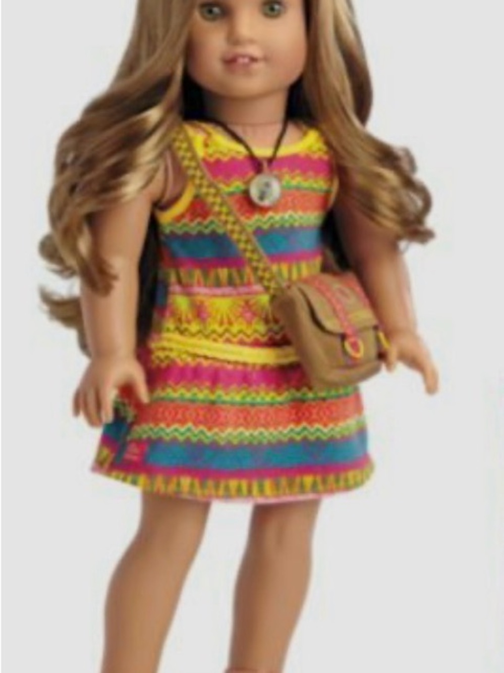 American Girl Bright Striped Tribal-Pattern Dress with Tan Crossbody Bag